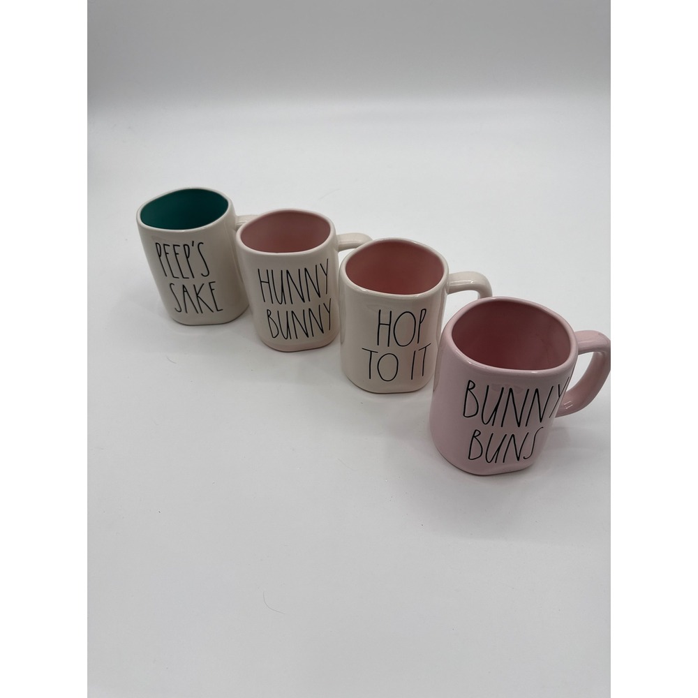 Rae Dunn Easter Mug Set of 4 Peeps Sake Hunny Bunny Hop To It Bunny Buns Ceramic